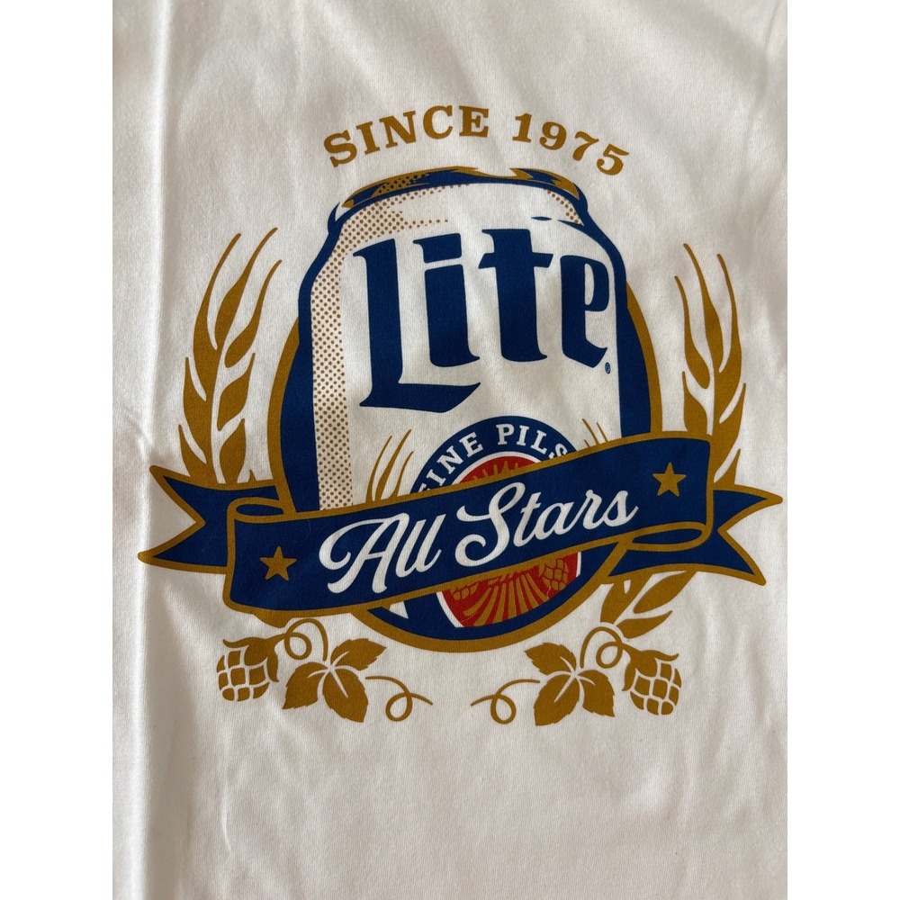 Miller Lite All Stars Baseball Tee Navy Blue White Raglan Sleeve Graphic Shirt